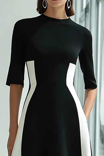 High Neck A-Line Black and White Long Formal Dress